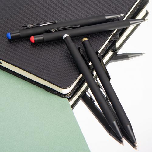 Ручка шариковая FACTOR BLACK со стилусом; - купить именные сувениры в Воронеже
