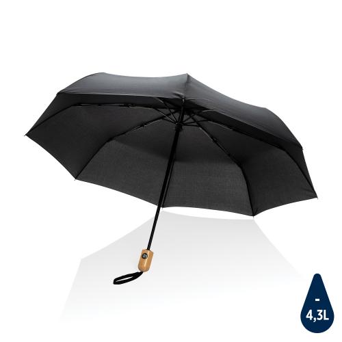 Автоматический зонт Impact из RPET AWARE™ с бамбуковой рукояткой, d94 см - черный;