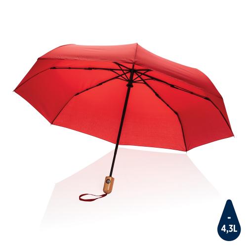 Автоматический зонт Impact из RPET AWARE™ с бамбуковой рукояткой, d94 см - красный;