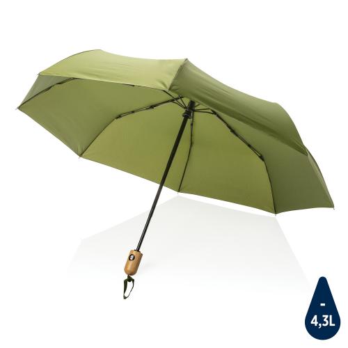 Автоматический зонт Impact из RPET AWARE™ с бамбуковой рукояткой, d94 см - зеленый;