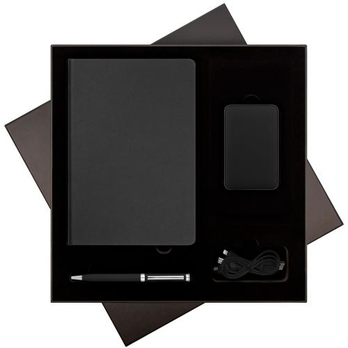 Подарочный набор Стар (Star), черный (ежедневник, ручка, аккумулятор)