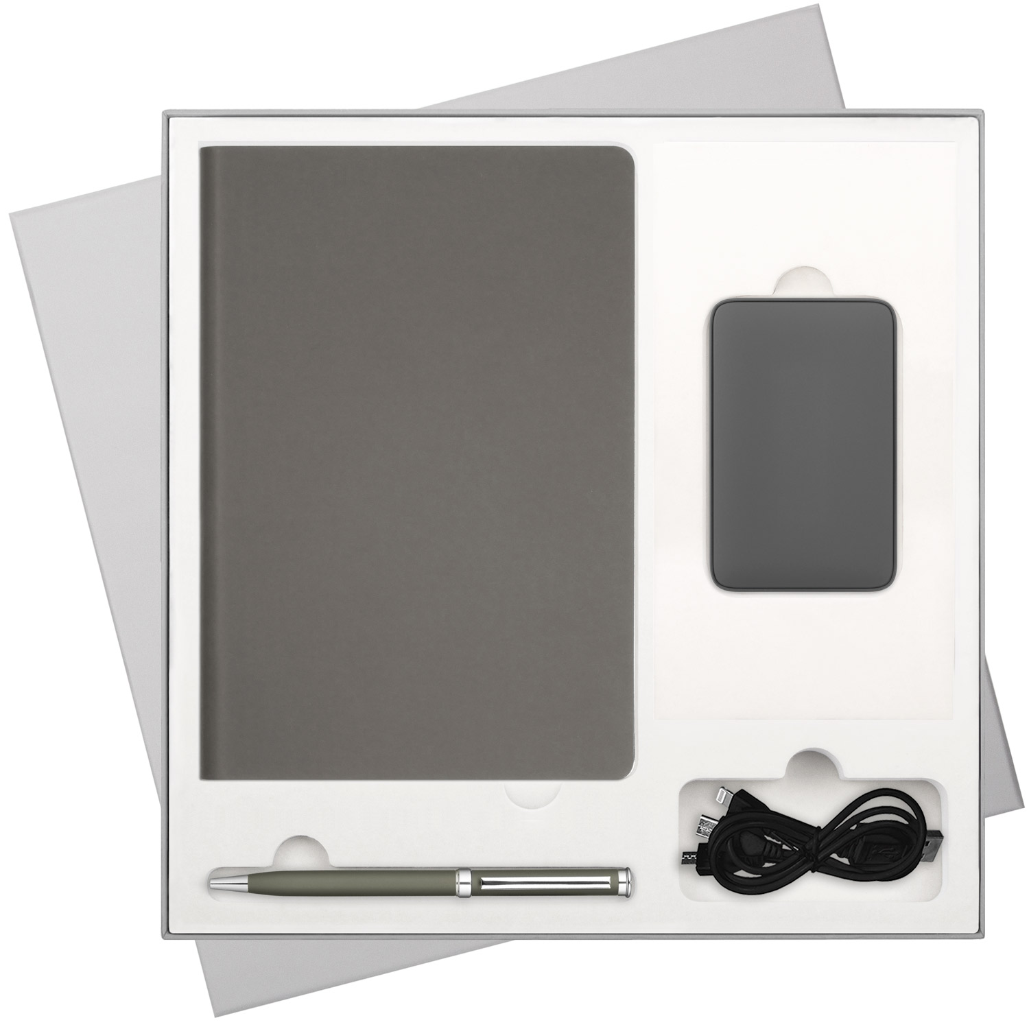 Подарочный набор Стар (Star), серый (ежедневник, ручка, аккумулятор)