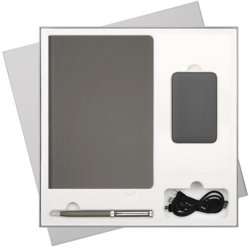 Подарочный набор Стар (Star), серый (ежедневник, ручка, аккумулятор)