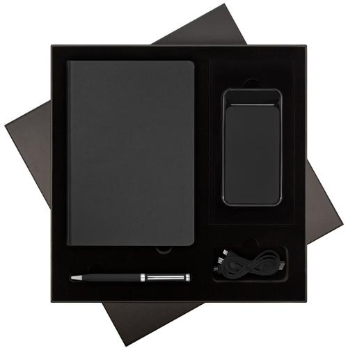 Подарочный набор Стар (Star), черный (ежедневник, ручка, аккумулятор)