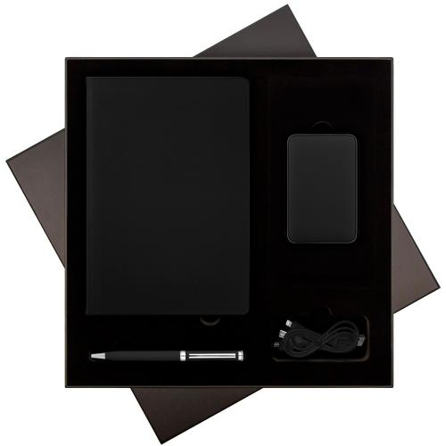 Подарочный набор Спарк (Spark), черный (ежедневник, ручка, аккумулятор)