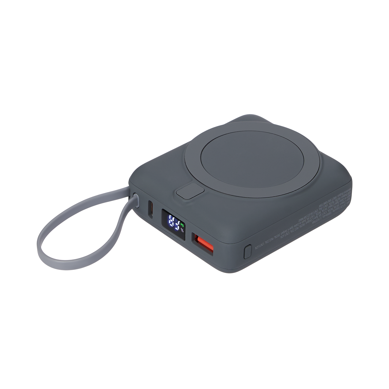 Внешний аккумулятор с подсветкой Риттер PD (Ritter PD) 10000mAh с функцией беспроводной зарядки 15W, серый