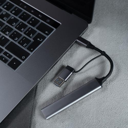 USB-хаб BRANCH 4 в 1, серый; - купить необычные сувениры в Воронеже