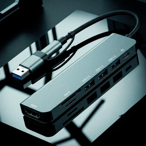 USB-хаб STEM 7 в 1, серый; - купить именные сувениры в Воронеже