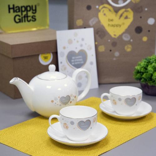 Чайник и две чайных пары GOLD в упаковке, 250мл и 1200мл; - купить подарки с логотипом в Воронеже