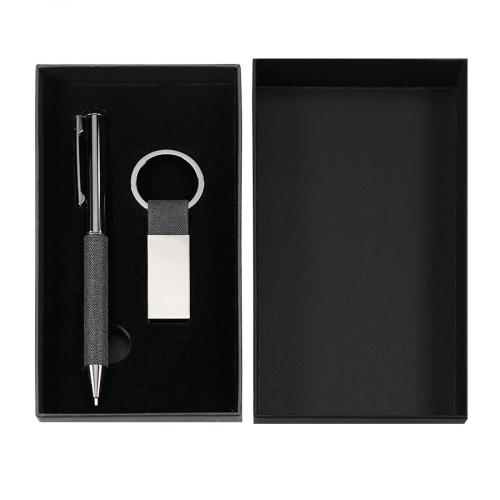 Набор ручка+ брелок COLLISION, черный/темно-серый, металл, пластик; - купить подарки с логотипом в Воронеже