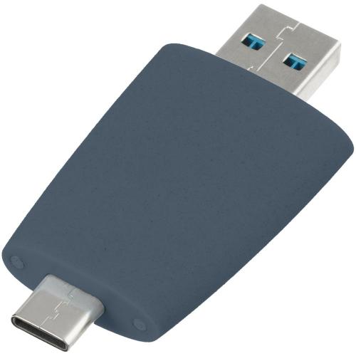 Флешка Pebble Type-C, USB 3.0, серо-синяя; - купить именные сувениры в Воронеже