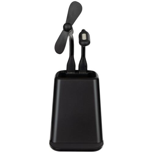 Настольный органайзер с зарядкой, лампой, вентилятором и подсветкой логотипа powerTower; - купить именные сувениры в Воронеже