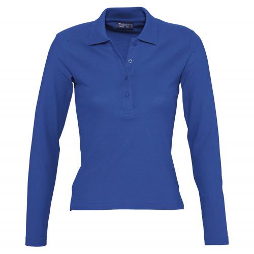 Рубашка поло женская с длинным рукавом Podium 210 ярко-синяя; - купить бизнесс-сувениры в Воронеже