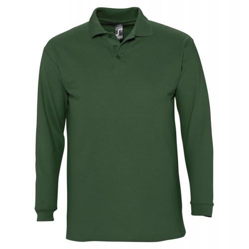 Рубашка поло мужская с длинным рукавом Winter II 210 темно-зеленая; - купить бизнесс-сувениры в Воронеже