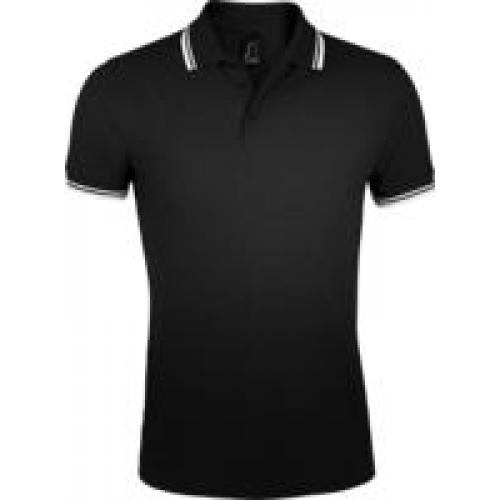 Рубашка поло мужская Pasadena Men 200 с контрастной отделкой, черная с белым