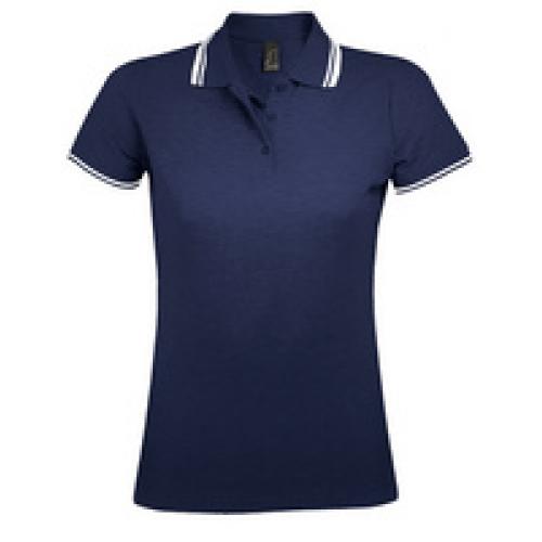 Рубашка поло женская Pasadena Women 200 с контрастной отделкой, темно-синяя с белым