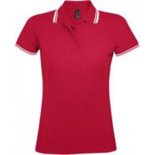 Рубашка поло женская Pasadena Women 200 с контрастной отделкой, красная с белым