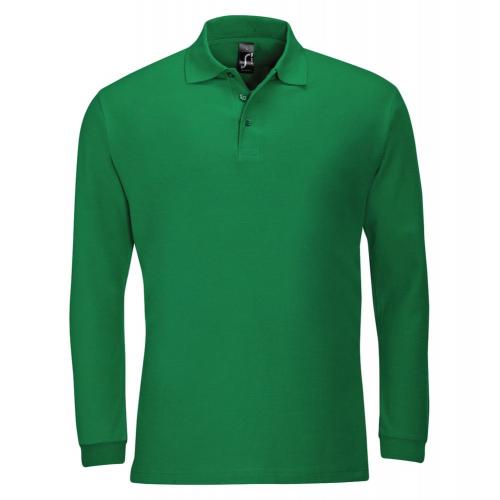 Рубашка поло мужская с длинным рукавом Winter II 210 ярко-зеленая; - купить бизнесс-сувениры в Воронеже