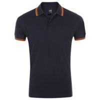Рубашка поло мужская Pasadena Men 200 с контрастной отделкой, темно-синяя (navy) с неоново-оранжевым