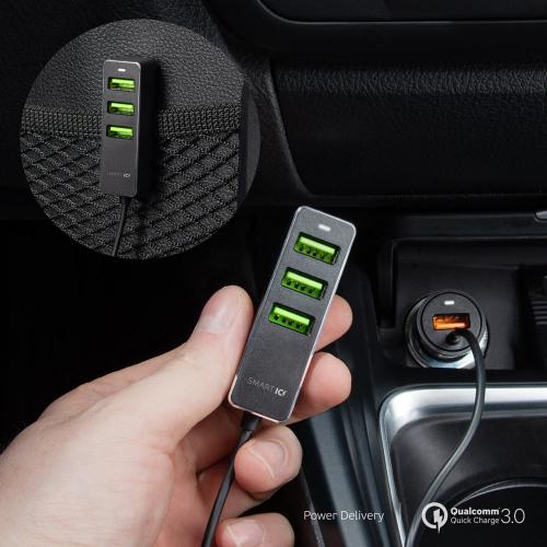 АЗУ 1 USB + 3 USB для пассажиров, QC 3.0, 7А, алюминий, графит; - купить именные сувениры в Воронеже