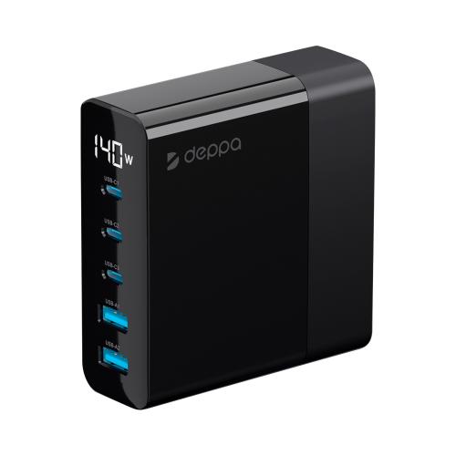 Зарядная станция 3xUSB Type-C, 2xUSB, PD, QC, 140Вт, черный; - купить необычные подарки в Воронеже