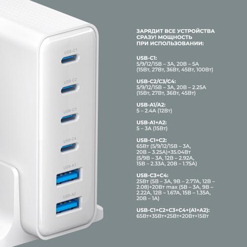 Зарядная станция 4xUSB Type-C, 2xUSB, PD, QC, 160Вт, белый; - купить необычные сувениры в Воронеже
