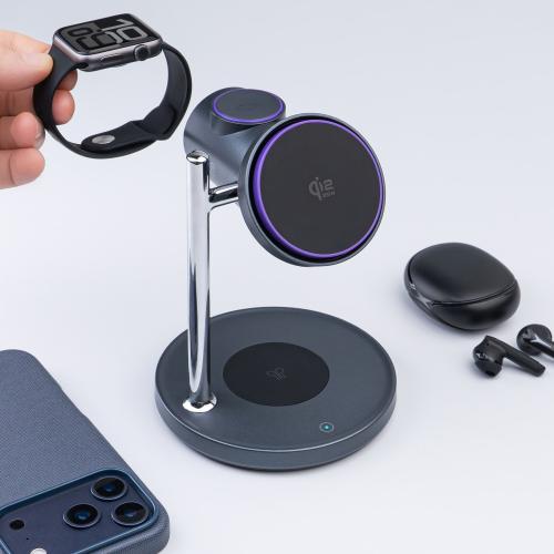 Беспроводная зарядная станция 3 в 1 QI2.2 Max Power, Серая; - купить именные сувениры в Воронеже