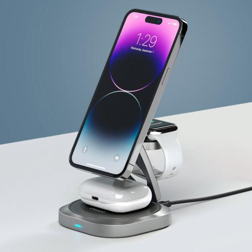 Беспроводная зарядная станция 3 в 1 QI2.2 Fold Power, Серая; - купить необычные подарки в Воронеже