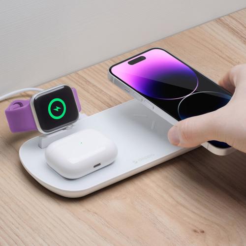 Зарядная станция 3 в 1: iPhone, Apple Watch, Airpods, беспроводная, 17,5 Вт, белая; - купить именные сувениры в Воронеже
