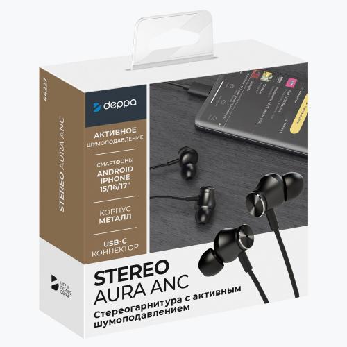 Стереогарнитура Stereo Aura ANC, USB-C, черный; - купить подарки с логотипом в Воронеже
