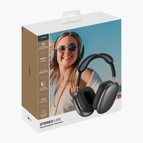 Беспроводные накладные наушники Stereo Life, BT 5.4, 350мАч, серый космос; - купить подарки с логотипом в Воронеже