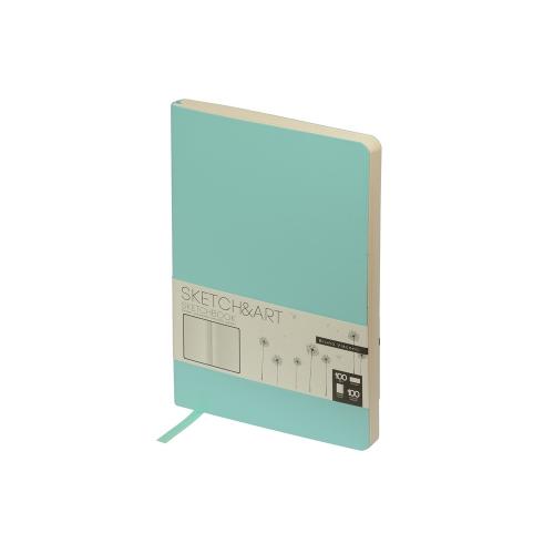 Скетчбук Sketch & Art в мягком переплете 140х210 мм, 100 л. бежевой бумаги 100 гр., мятный
