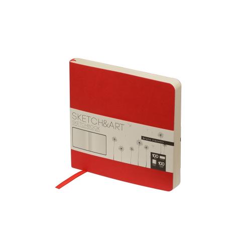 Скетчбук Sketch & Art в мягком переплете 145х145 мм, 100 л. бежевой бумаги 100 гр., красный