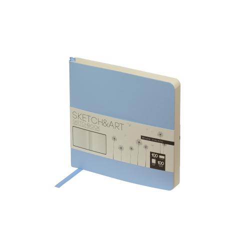 Скетчбук Sketch & Art в мягком переплете 145х145 мм, 100 л. бежевой бумаги 100 гр., голубой