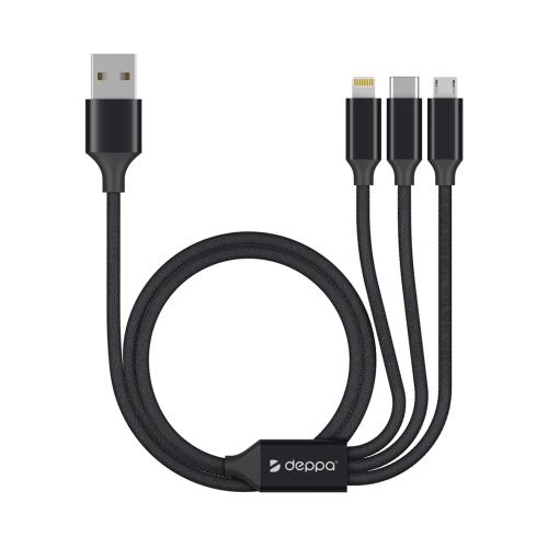 Дата-кабель 3 в 1: micro USB, USB-C, Ligthning, алюминий, 1.2м, черный; - купить необычные подарки в Воронеже