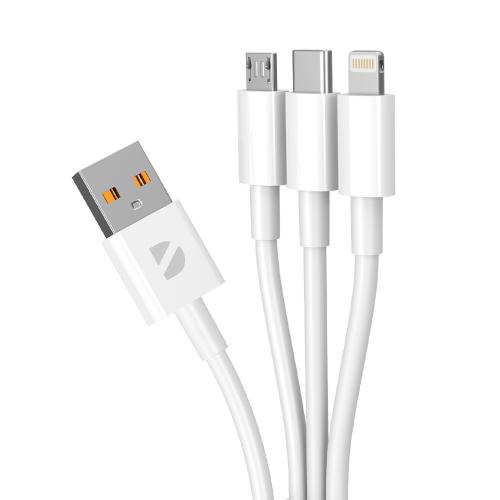 Дата-кабель 3 в 1: micro USB, USB-C, Ligthning, 1.2м, белый; - купить необычные подарки в Воронеже