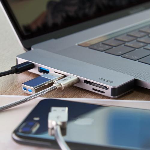 USB-C адаптер для MacBook 7-в-1, серебро; - купить именные сувениры в Воронеже