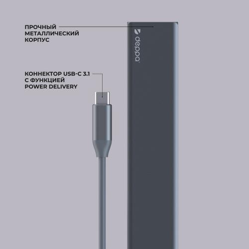 USB Type-C хаб 7-в-1, HDMI, Power Delivery, 2xUSB 3.0, RJ45, microSD/SD, графит; - купить необычные сувениры в Воронеже