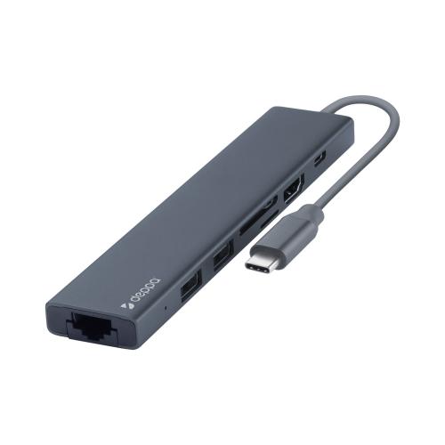 USB Type-C хаб 7-в-1, HDMI, Power Delivery, 2xUSB 3.0, RJ45, microSD/SD, графит; - купить необычные подарки в Воронеже