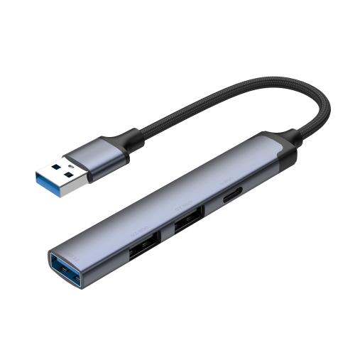 USB-хаб USB-A 3.0 + 2xUSB-A 2.0 + USB-C, серый; - купить необычные подарки в Воронеже
