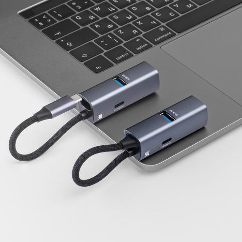 USB-хаб 3 в 1 USB-C - USB-A3.0 + USB-C PD100Вт + HDMI, серый; - купить именные сувениры в Воронеже
