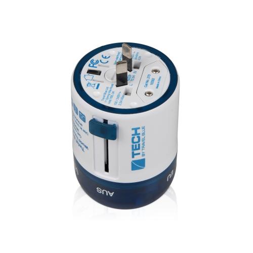 Адаптер с 2-умя USB-портами для зарядки Travel Blue Twist & Slide Adaptor голубой/белый; - купить именные сувениры в Воронеже