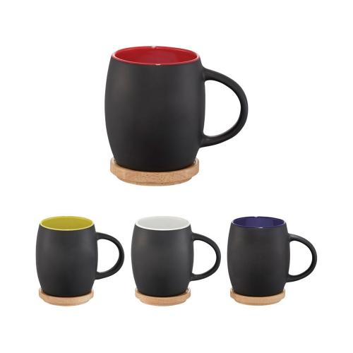 Керамическая чашка Hearth с деревянной крышкой-костером; - купить подарки с логотипом в Воронеже