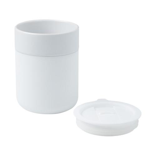 Java керамическая кружка емкостью 330 мл с силиконовой оберткой и пластиковой крышкой - Белый; - купить необычные сувениры в Воронеже