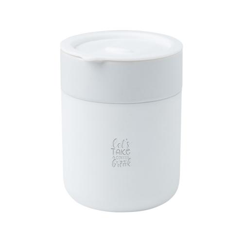 Java керамическая кружка емкостью 330 мл с силиконовой оберткой и пластиковой крышкой - Белый; - купить подарки с логотипом в Воронеже