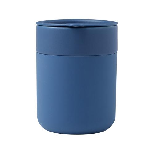 Java керамическая кружка емкостью 330 мл с силиконовой оберткой и пластиковой крышкой - Синий; - купить необычные подарки в Воронеже