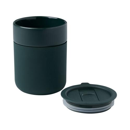 Java керамическая кружка емкостью 330 мл с силиконовой оберткой и пластиковой крышкой - Зеленый; - купить необычные сувениры в Воронеже