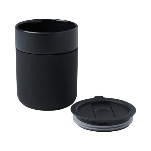 Java керамическая кружка емкостью 330 мл с силиконовой оберткой и пластиковой крышкой - сплошной черный; - купить необычные сувениры в Воронеже
