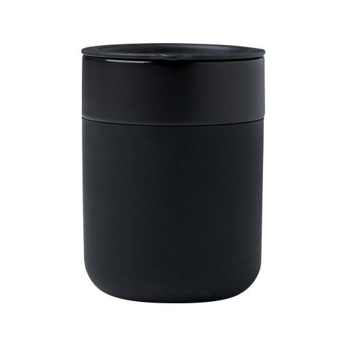 Java керамическая кружка емкостью 330 мл с силиконовой оберткой и пластиковой крышкой - сплошной черный; - купить необычные подарки в Воронеже