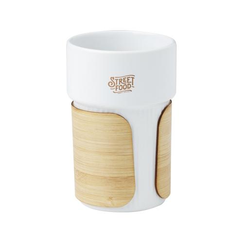 Fika стакан 340 мл с бамбуковым чехлом - Белый; - купить именные сувениры в Воронеже